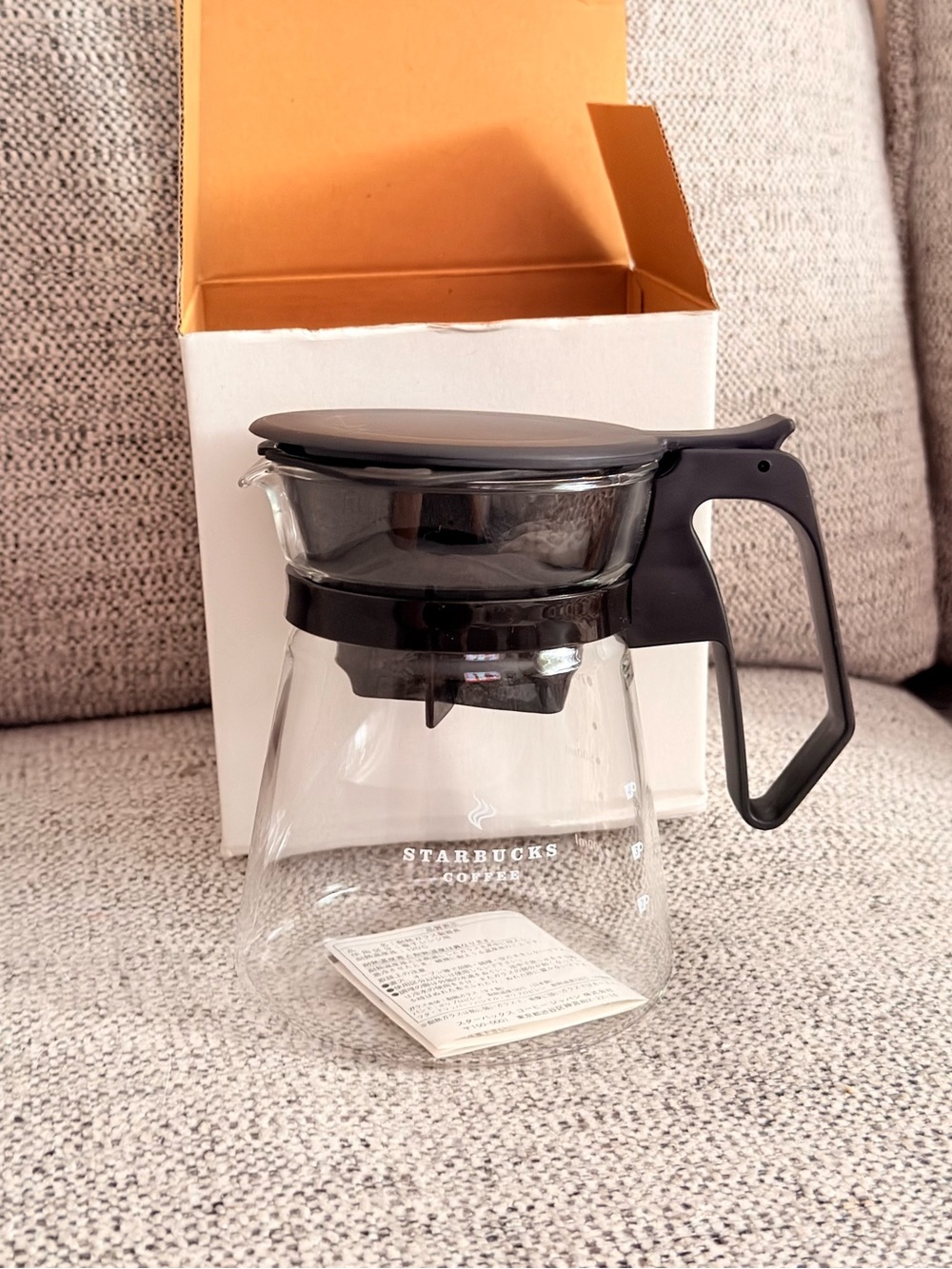 Starbucks Clear Glass Coffee Server with Black Lid and Handle